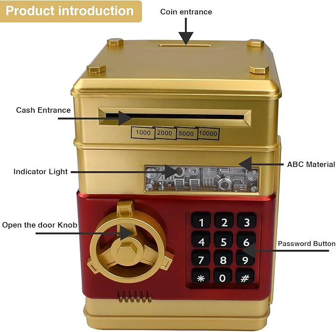 Electronic Piggy Bank with Password Lock & Mini ATM Function - Money Saving Box for Kids, Safe Coin Bank Toy for Ages 3 for Boys & Girls (Gold)