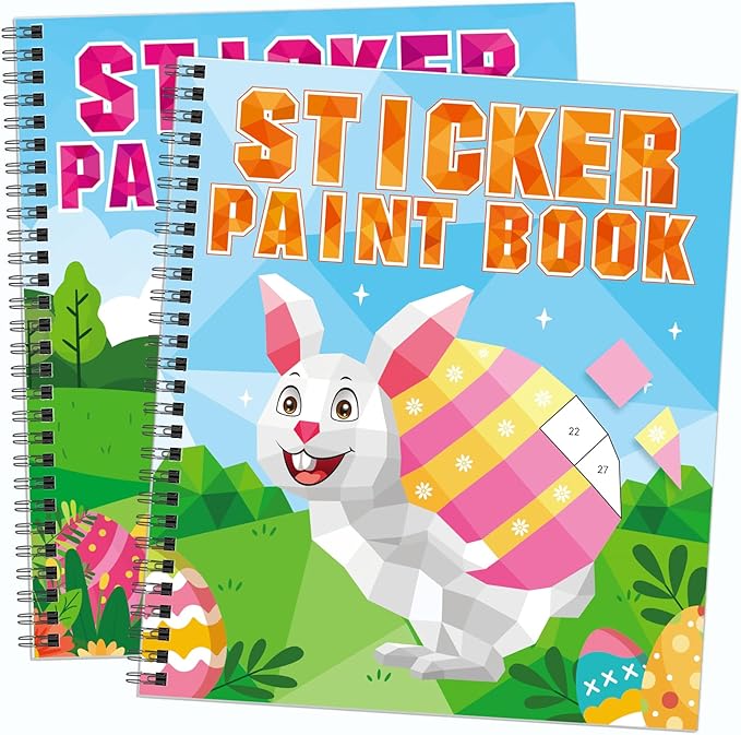 2PCS Easter Day Crafts for Kids Ages 4-8 Sticker Paint Books Gift Party Create 20 Pictures（Sticker Sheets are Separate）