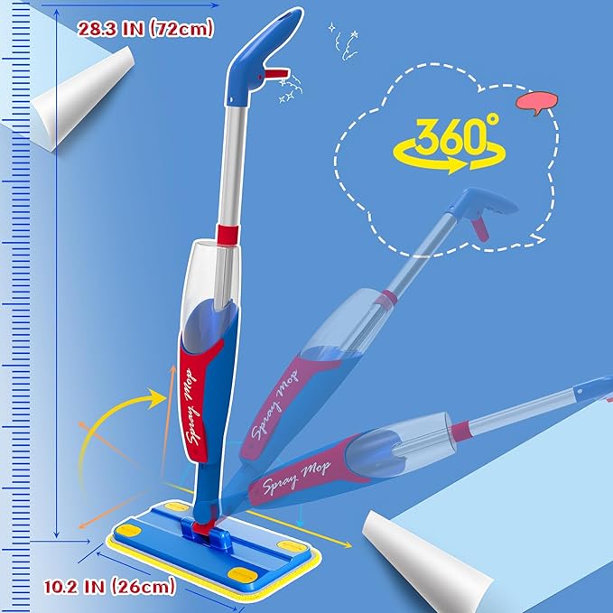 Kids Mop Cleaning Set Actually Cleans, Mini Toddler Size Kids Spray Mop Really Works, Detachable Small Mop Interactive Kid Pretend Play Toys Gift for Boys Girls