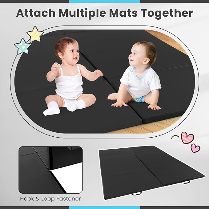 Giantex 4'x10'x 2" Gymnastics Mat, 4-Panel Folding Aerobics Exercise Mat w/Hook & Loop Fastener, Carrying Handle, Portable Tumbling Mat for Stretching Yoga Cheerleading Martial Arts