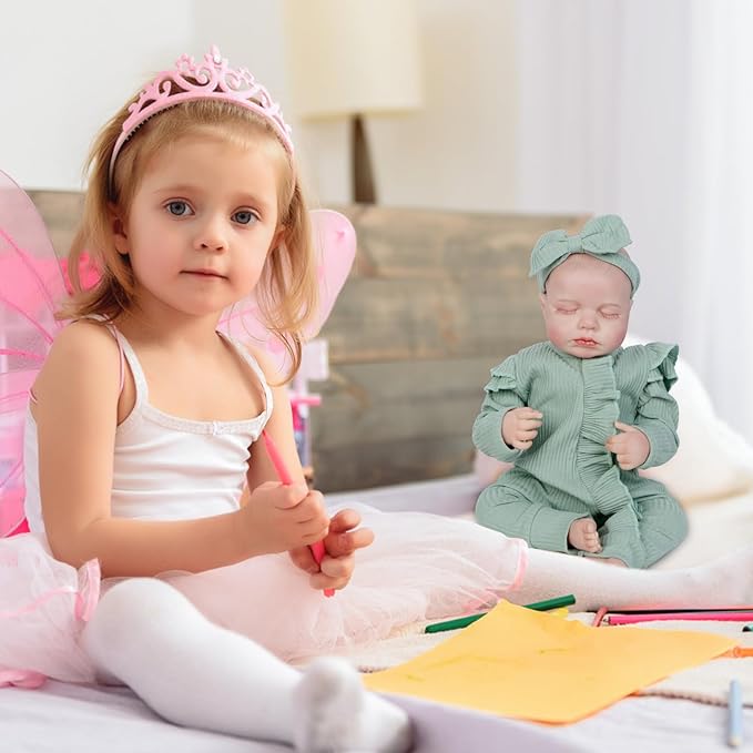 Jirachi Lifelike Reborn Baby Dolls, 18 Inch Real Life Soft Body Sleeping Newborn Baby, Realistic Reborn Baby Girl with Toy Accessories for Girls Green