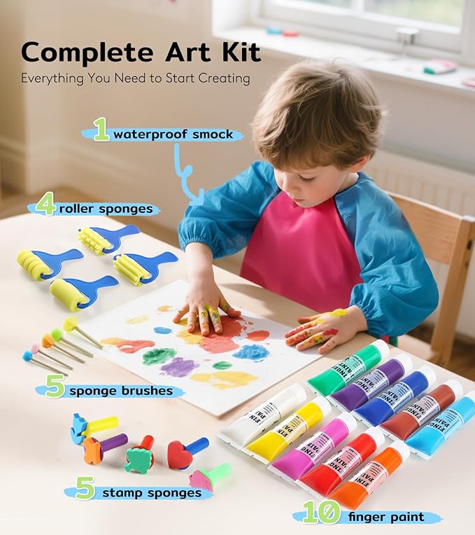 TMOL Washable Finger Paint for Toddlers, 25 PCS Non-Toxic Finger Paints, 10 Vibrant Colors (2fl oz), Baby Paint for Hand and Feet, Safe Art Supplies, Early Learning Gifts for Kids Age 3+