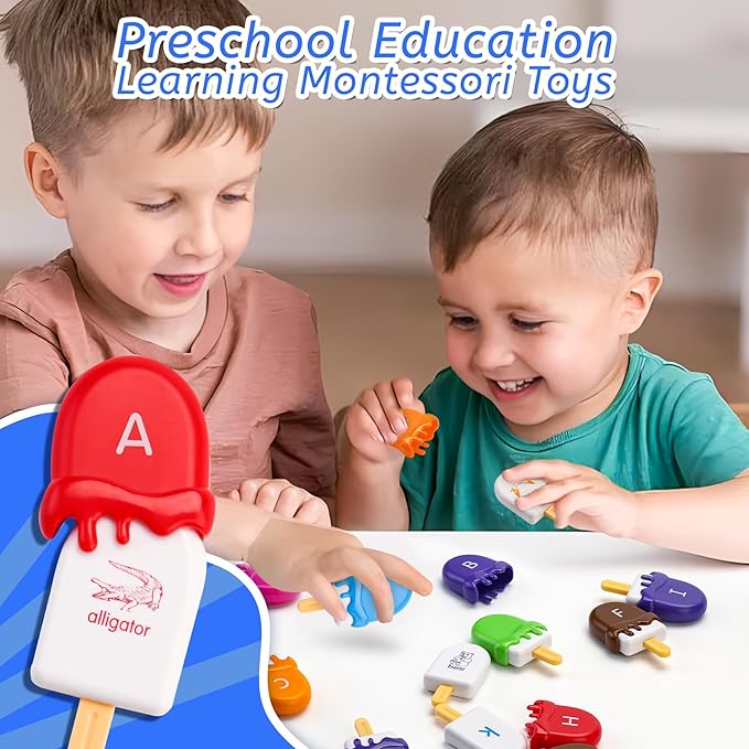 Ice Cream Toys for Toddlers,Montessori Alphabet Learning Color Sorting & Letter Matching Games Preschool Educational Sensory Fine Motor Skills Toy for 3+ Year Old Boys Girls