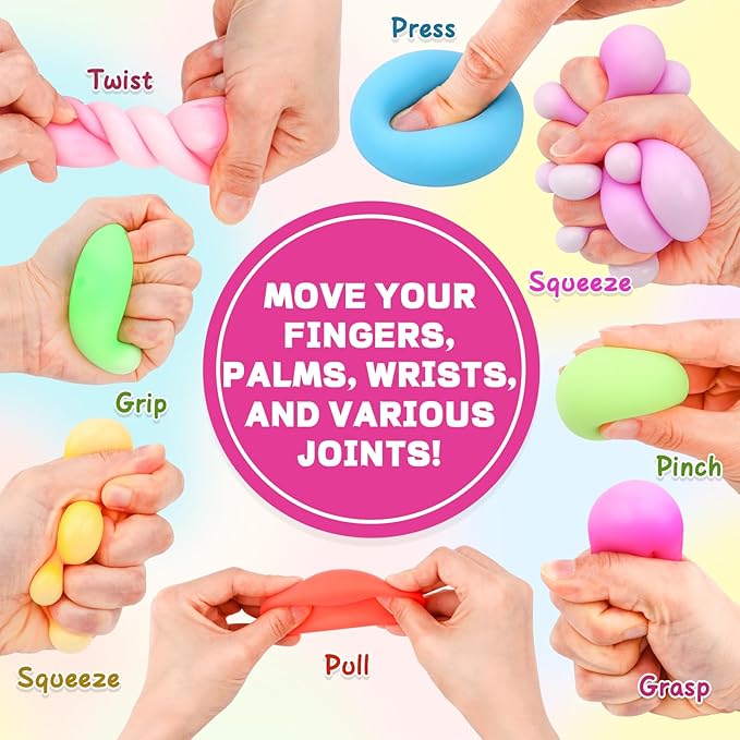12 Pack Slow Rising Stress Ball,Stress Balls for Kids Adults,Stretchy Fidget Toys for Stress Relief,Hand Therapy Sensory Squishy Ball, Squishy Toys for Kids, Classroom Prize Box Party Favors