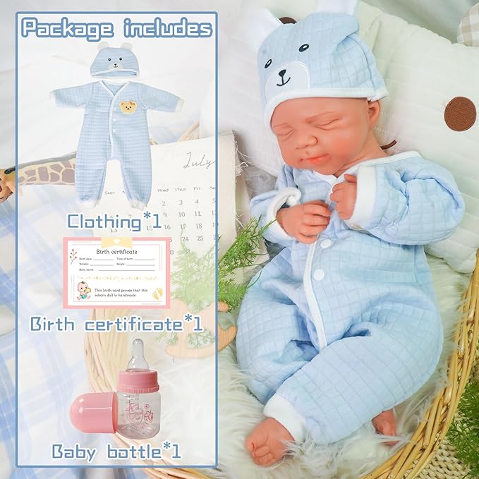 Reborn Baby Dolls Silicone Full Body 18.89in Weighted Real Life Closed-Eyes Boy Dolls Lifelike Newborn Baby Soft Body Flexible Limbs Not Vinyl