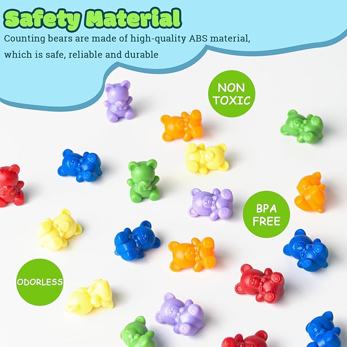XINHUIDALSQ Rainbow Counting Bears Set of 100, 10 Colors Sorting Teddy Plastic Bears Math Manipulatives for Toddlers, 1 Inch Bear Conters Ages 3+ Kids