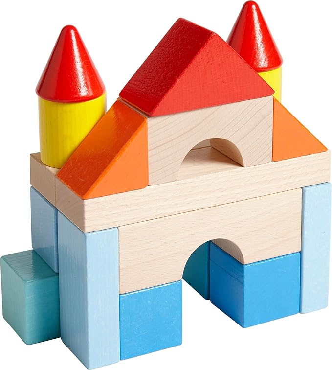 HABA Colored Wooden Building Blocks - 46 Piece Set of Wooden Toys, Stacking Toys for Toddlers 1-3 for Open Ended STEM Play, Made in Germany