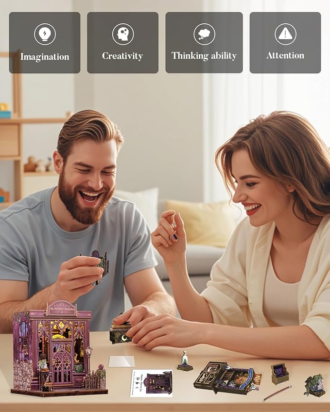 Cutefun Book Nook Kit - DIY Miniature Dollhouse Booknook Kit for Adults and Teens, Tiny House Bookshelf Insert Decor with LED Light, Gifts for Family and Friends (The Astrology Bookshop)