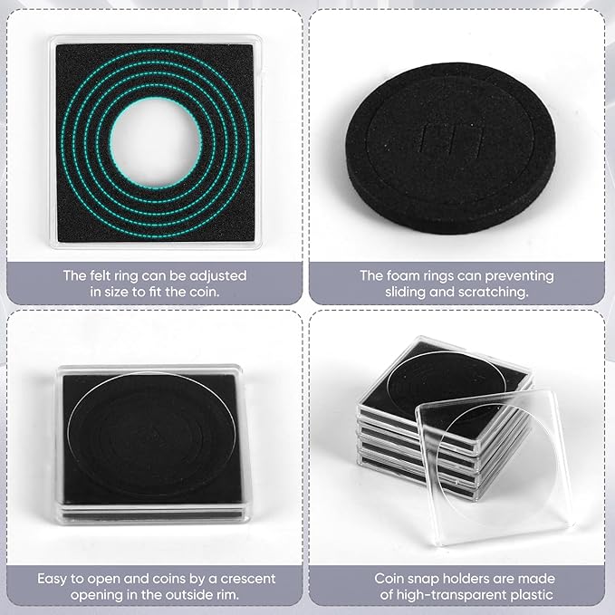 20 Pcs 20-40mm Acrylic Coin Collection Cases with Sponges, Adjustable Coin Holders, Silver Dollar Protection Cases for Collectors, Coin Collection Supplies(20/25/30/35/40mm)