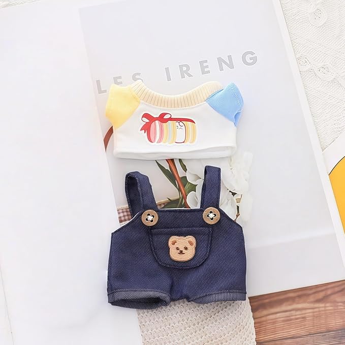 17cm Doll Clothes Set, 2 Pieces Dress Overalls Outfit Set for 6.7inch Doll Suit, Cute Fashion Clothes Accessories for 1st/2nd/3rd Gen Dolls Play & Display
