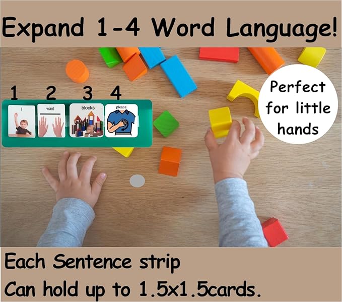 Smile4autism Small 2x8 Tools Perfect to Keep Your Loose Visual Picture Cards Organized. Autism ABA, ADHD, Language & Apraxia Aspergers (5 Sentence Strips)
