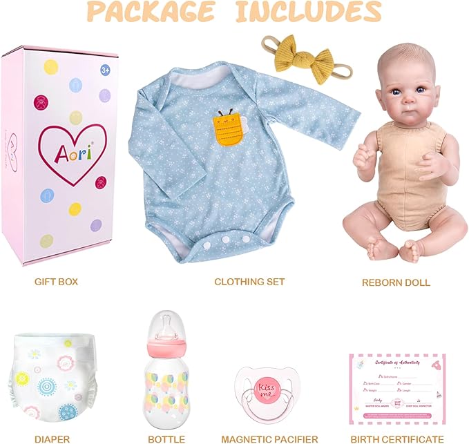 Aori Reborn Baby Dolls Girl - 20 Inch Realistic Handmade Cloth Body Newborn Baby Doll with Blue Eyes & Hand-Painted Hair Weighted Cuddle Doll for Companion, Gift for Seniors, Collectors & Kids 3+