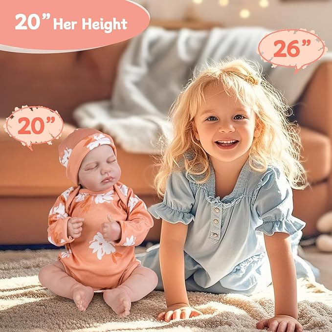 Aori Lifelike Reborn Baby Dolls Realistic Reborn Dolls 20 Inch Weighted Newborn Girl Doll with Cloth Body and Sleeping Eyes for Girls Age 3 and Gift Giving