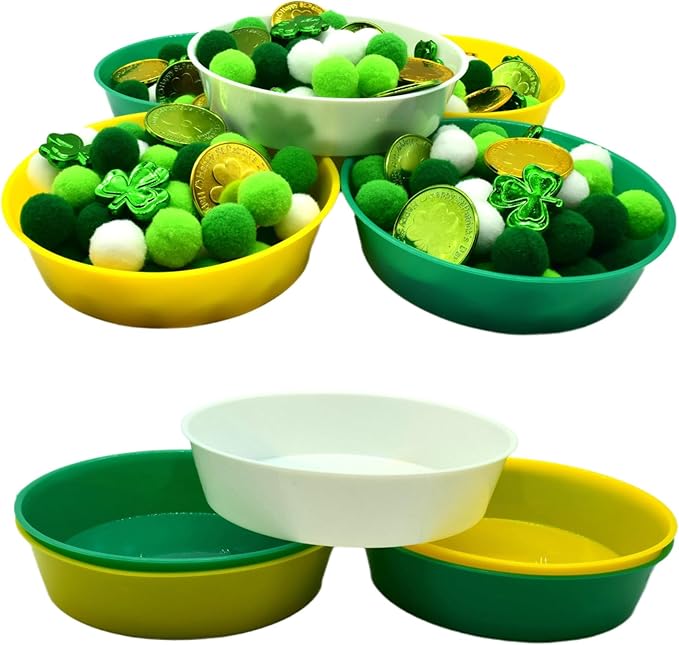 142pcs Fine Motor Skills Counting Sorting Sensory Bin Filler -100pcs Pompoms 20Pcs shamrock coins 10pcs shamrock 5 Cups 4 Tweezers 2 Scissors 1pcs Storage Bag for Early Education Train (Green White)