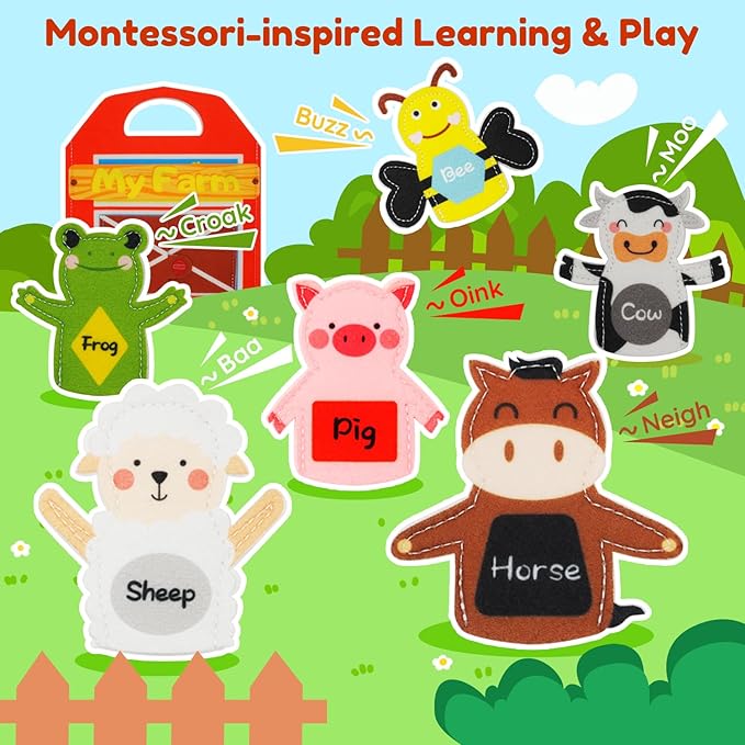 Animals Finger Puppets for Kids Ages 3-5, Felt Montessori Toddler Finger Puppets, Early Learning Interactive Play Kit, Road Trip Airplane Travel Toys, Farm Story Boys and Girls Birthday Gifts
