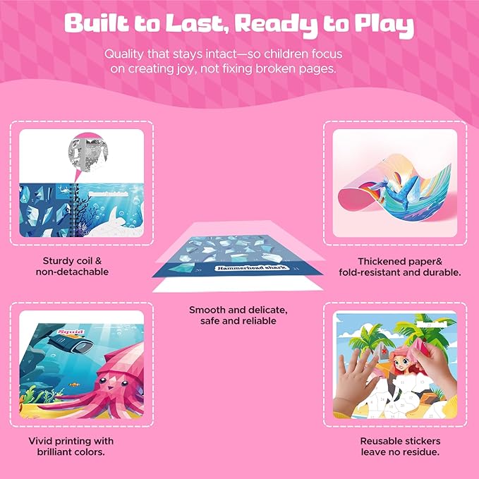 4PCS Paint by Number Sticker Book Travel Activities Essentials Toys for Girls Kids - Road Trip & Airplane & Long Car Rides, Birthday Present, Preschool Classroom Party Gifts