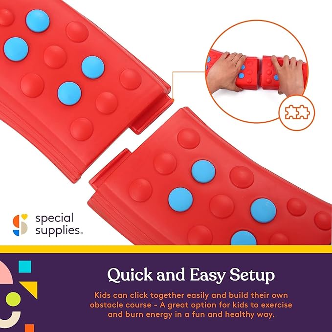 Special Supplies Wavy Circle Balance Beams Stepping Stones for Kids, 8 Pc. Set, Non-Slip Textured Surface and Slip Resistant Floor Rubber Edges, Promote Agility, Strength, Active Play