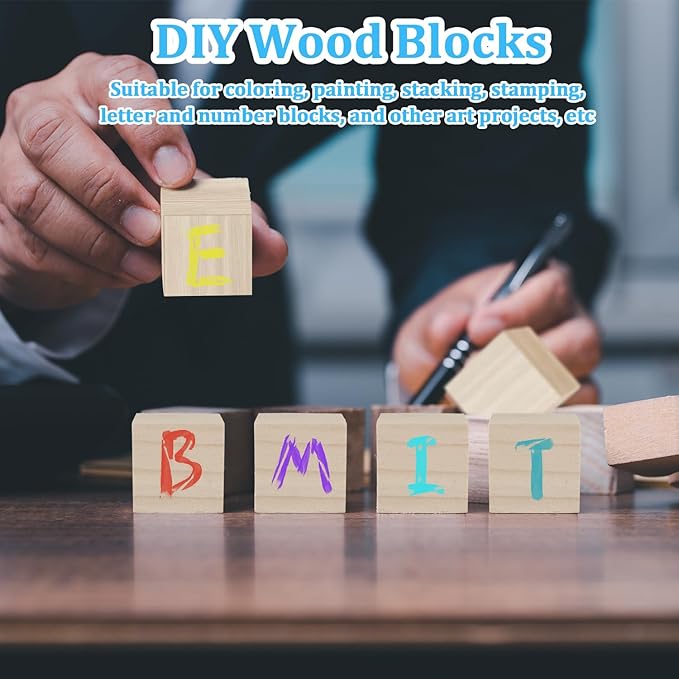 Wood Blocks for Crafts, 6 PCS 2 Inch Unfinished Wood Cubes, Natural Wooden Square Blocks, Unfinished Craft Wooden Squares for Arts and Crafts, Painting, Puzzle Making, DIY Projects