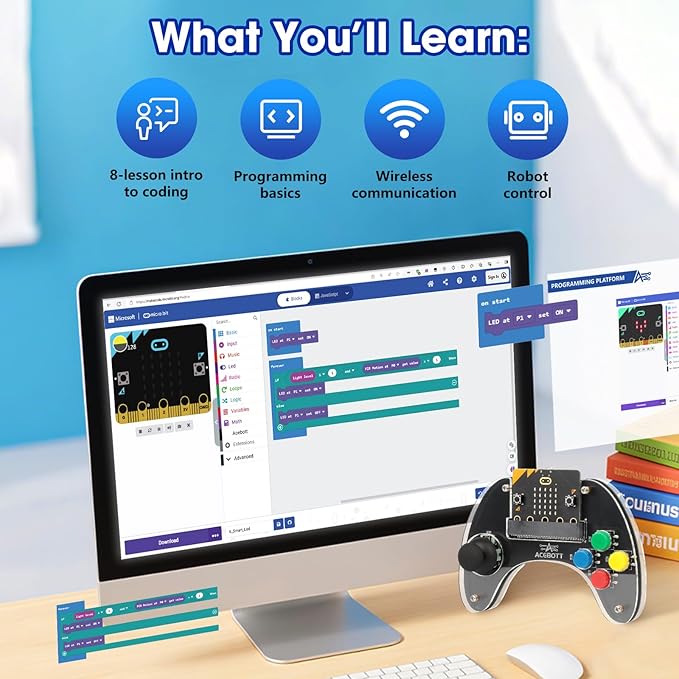 ACEBOTT Wireless Controller for Micro:bit Kit, STEM Kit Coding Robot kit Compatible With Makecode, Remote Control for Programming Learning, Gifts for Kids and Teens(Included Micro:Bit)