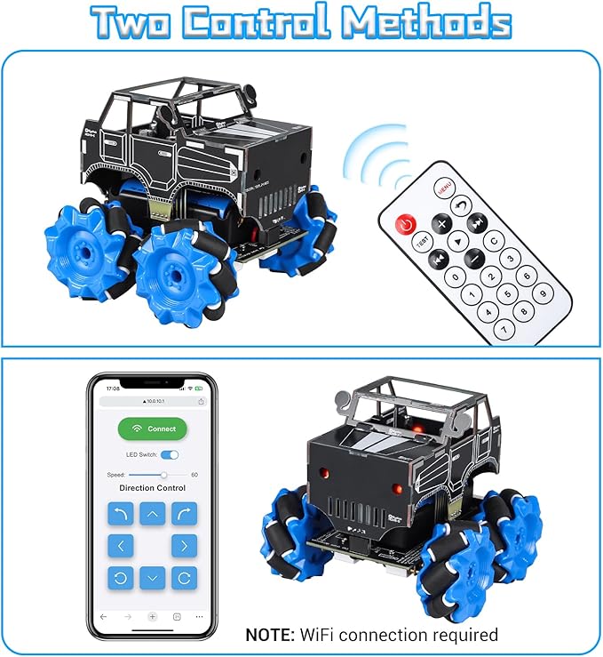 PEMENOL DIY Soldering Robot Car Kit for Teens Aged 15+, Mecanum Wheels 360° Omnidirectional Movement, Dual Remote & WiFi Control, STEM Electronics Project Present for Students & Hobbyists