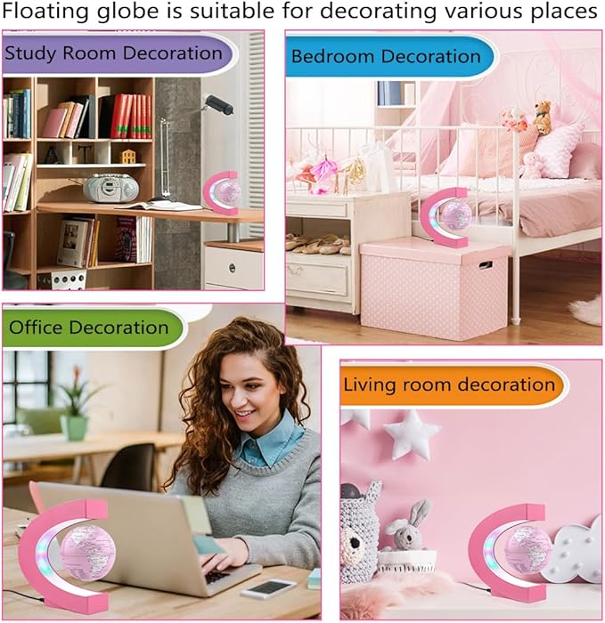 Multi-color Changing Self-rotating Magnetic Levitating Globe, Desktop Decorative Globe, Great Gifts for Ladies, Mothers, Wives, Girlfriends, Girls (Pink)