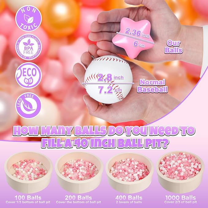 GOGOSO Ball Pit Balls for Toddlers Phthalate-Free BPA-Free Non-Toxic Crush Proof Soft Plastic Play Balls Baby Kids Shape Tent Pool Playhouse Playpen Party Decor,Creamy Pink Pearl Gold Clear,200PCS