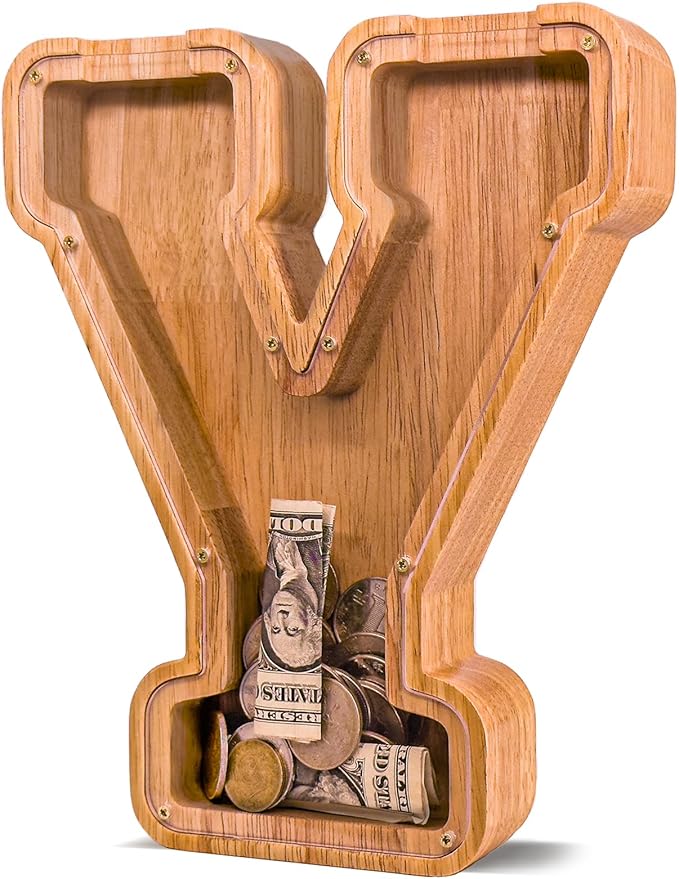 Wooden Letter Piggy Bank for Kids Larger Letter Piggy Bank for Boys and Girls Personalized Piggy Bank Initial Coin Bank Wood Kids Money Bank for Birthday and Festival