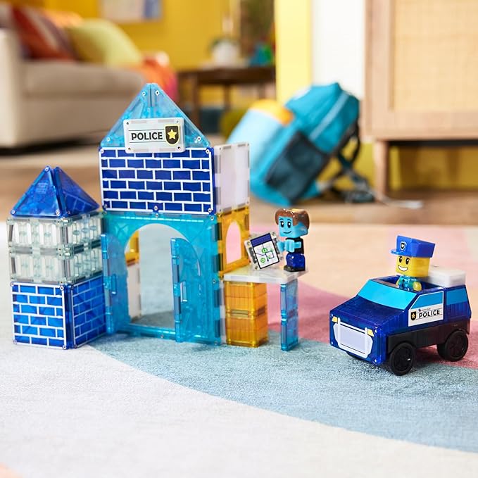 MAGNA-TILES Police Station 35-Piece Magnetic Construction Set, The Original Magnetic Building Brand