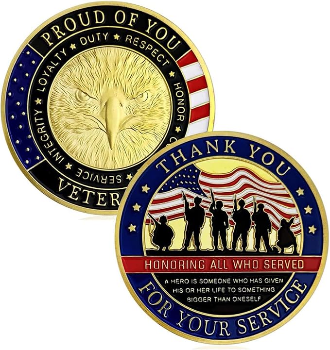 Thank You for Your Service Challenge Coin – Military Veteran Commemorative Gift for Army Navy Air Force Marines Coast Guard – Veterans Day, Retirement, Patriotic Keepsake
