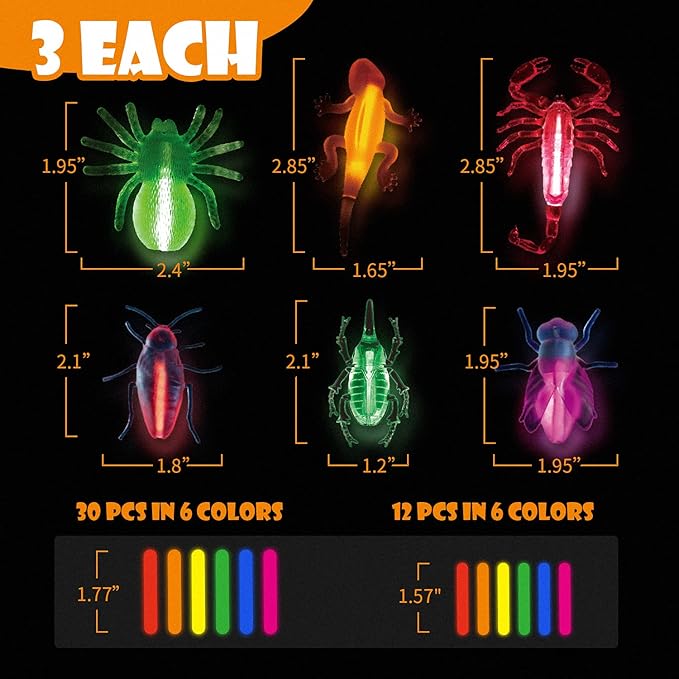 SpringFlower 60pcs Halloween Glow Critters Set for Halloween Party Favors,18 Critters Toys and 42 Glow Sticks, Glow in The Dark Party Favors, Halloween Goodie Bag Fillers, Halloween Miniatures.