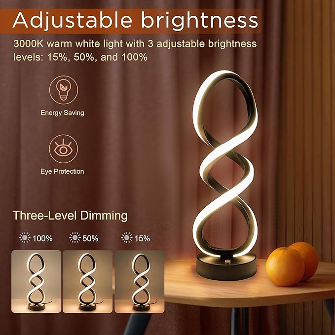 Modern Table Lamp, 7 Colors 10 Light Modes Spiral Design Table Lamp, Touch Dimmable Nightstand Lamp, Unique Bedside Lamp for Living Room, Bedroom, Cool Lamps, Black