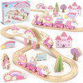 Lehoo Castle Wooden Train Set, Train Set for Toddlers 2-4, Wooden Train Track for Girls, Unicorn Toys for Girls Age 4-6, Toys for 3 4 5 6 Year Old Girl