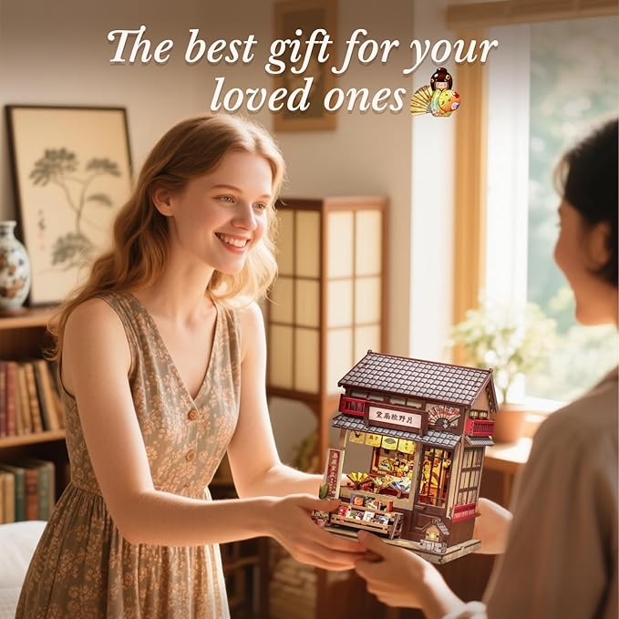 CUTEBEE Book Nook Kit - DIY Miniature House Japanese Fan Shop Dollhouse Kit for Adults and Teens, Booknook Tiny House Bookshelf Decor 3D Wooden Puzzle, Gifts for Family, Friends (Tsukino Eogi-dou)