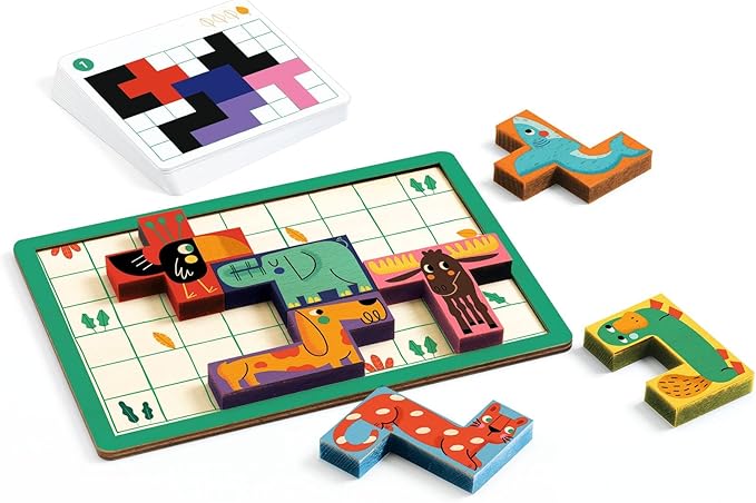 DJECO SoLogic Pentanimo - Wooden Logic Game for Little Ones - Challenging, Fun & Creative Activity for Family & Friends - Cute Animal Puzzle Toy for Children 5+ Years Girls & Boys