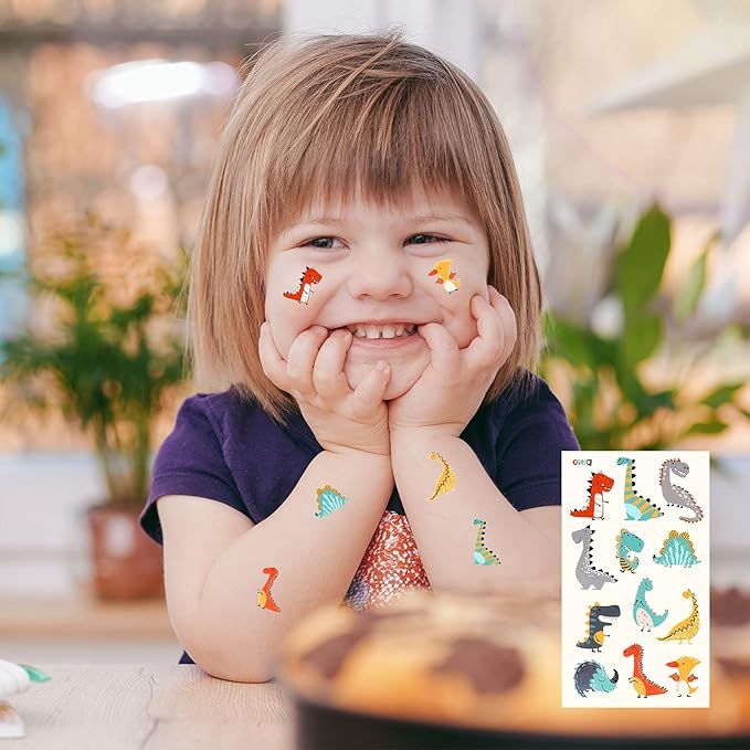 Waterproof Temporary Tattoos For Kids - 300 Pieces | Dinosaurs, Vehicles and Space | Temporary Tattoo Sheets for Boys | Party Favor for Goody Bags | Non-toxic、Skin-Safe*、Cosmetic-Grade