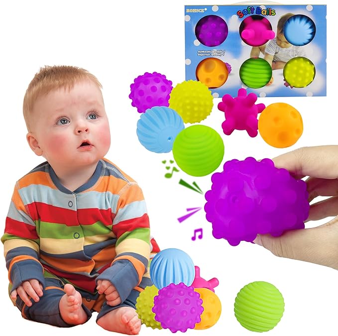 Baby Textured Multi Ball Set, 6pcs Colorful & Bright Child Touch Hand Ball Toy Infant Sensory Balls Massage Soft Ball, 6-12 Months Baby Learning Grasping Soft Sensory Toys for Kids Gift