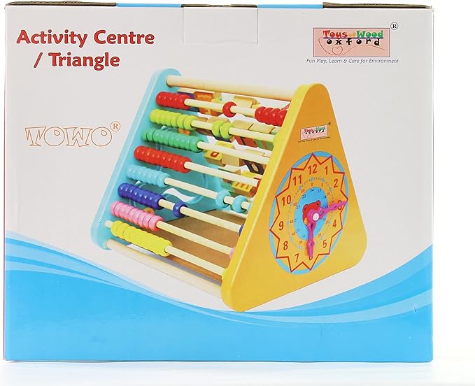 TOWO Wooden Activity Centre Triangle Toys - flip Flop Alphabet Blocks Abacus Clock - Activity Cube for Toddlers 5 in 1- for Babies Montessori Learning-Wooden Toys for 1 Year Old