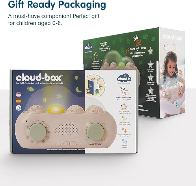 Cloudb Cloudbox My First Dreambox (English/Spanish) Storyteller Sound Machine | 36 Stories, 8 Melodies, 8 White Noises, 4 Light Projections | Star Projector Night Light, Rechargeable, Baby Essentials