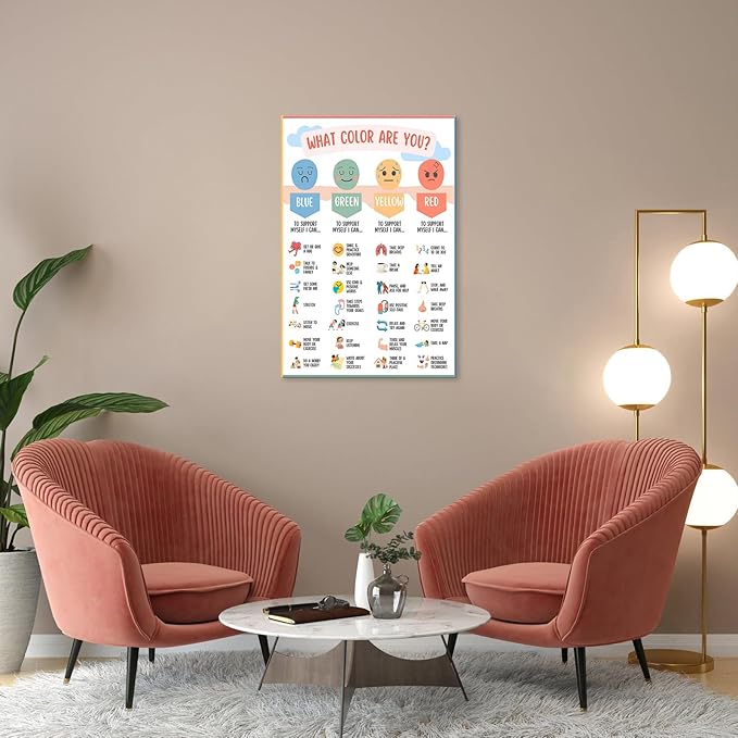 Mental Health Canvas Wall Art Feelings Chart Emotions PosterAwareness Preschool Emotions Faces Calm Prints Calm Down Corner Home for Kids Room Classroom Wall Decor 12x16in Framed