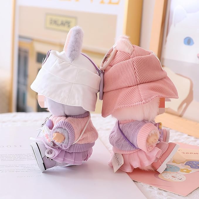 17cm Doll Clothes Set (No Doll), 5 Pieces Skirt Outfit Set for 6.7inch Dolls Dress Suit, Fashion Kawaii Dress Up Hat Overskirt Shoes Accessories for 1st/2nd/3rd Gen Dolls Play & Display Purple