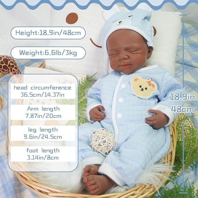 Reborn Baby Dolls Silicone Full Body 18.89in Weighted Real Life Closed-Eyes Boy Dolls Lifelike Newborn Baby Soft Body Flexible Limbs Not Vinyl