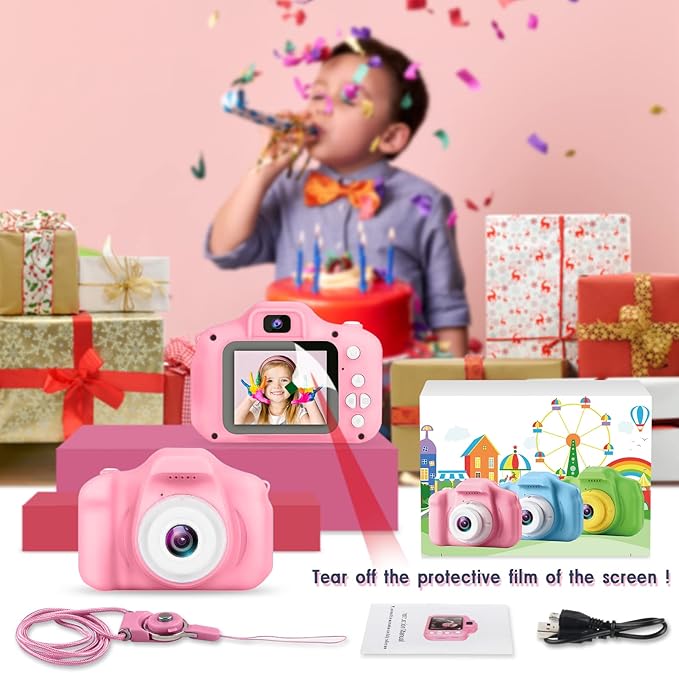 GKTZ Toys for Girls Age 3-8, Kids Camera Digital Video Toddler Camera Children Camcorder Birthday Gifts for 3 4 5 6 7 8 Year Old Girls with 32GB SD Card (Pink)