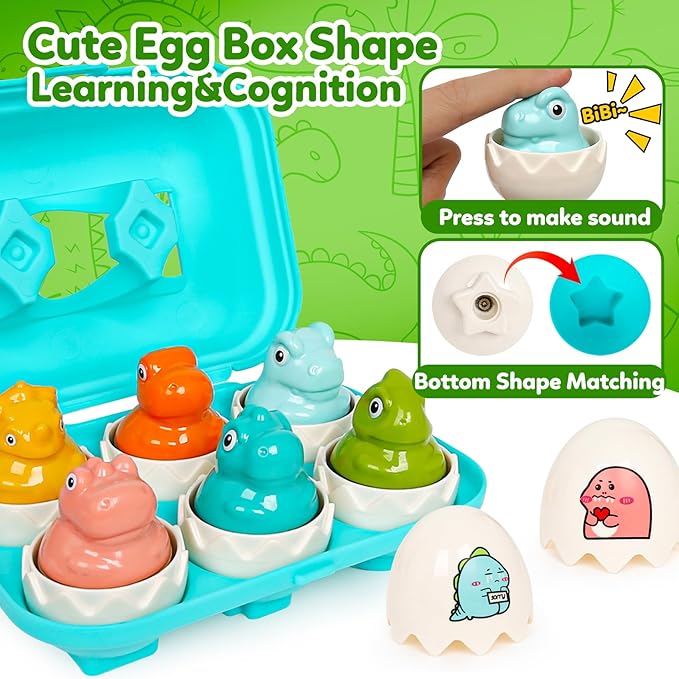 Dinosaur Toys,Egg Toy for Toddlers 1-3,Montessori Sensory Early Educational Learning Shape Matching & Sorting Games Fine Motor Toys Gifts for Boys Girls