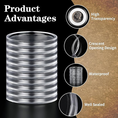 10PCS Clear Coin Capsules, Silver Dollar Coin Holder, Coin Holders for Collectors, Plastic Coin Case with Adjustable Gasket & Organizer Box for Morgan Silver Dollar | 16/20/25/27/30/33/38/46mm