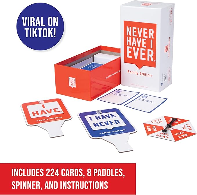 Never Have I Ever | Hilarious Family Card Game with Fun Questions & Crazy Stories | Perfect for Kids, Teens & Adults | Great for Game Nights & Parties | Includes “I Have” & “I Have Never” Paddles!