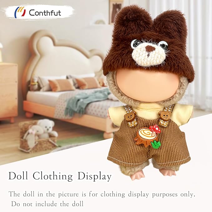 Overalls Doll Clothes,17cm/15cm Dolls Outfit Set,Accessories for Doll ,Stylish Clothes Set for Dolls Dress Up (No Doll)(Dark Brown)