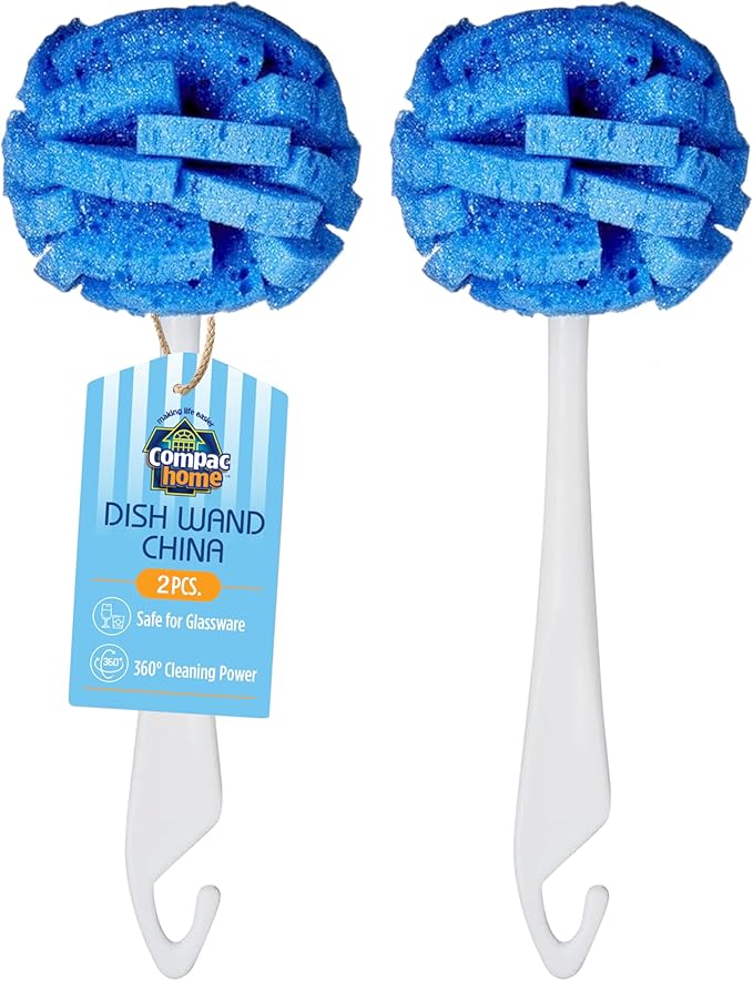 Compac Home Dish Wand China Durable Foam Sponge Petals Brush and Clean Dishes, Pots, Bottles, & Glassware, 2 Count