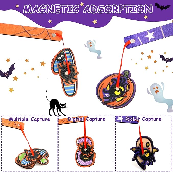2Pcs Halloween Wooden Peg Puzzles Toys Magnetic Wooden Fishing Game for Toddlers Educational Puzzle for Years Old 3-5 Boy Girl Kid Halloween Basket Stuffers Fillers Gifts