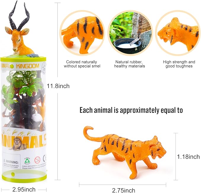 UNIQUE KIDS Mini Wild Animals 15-Pcs Figure Set | Realistic Sensory Tube Playset for Toddlers 3-5, Party Favors