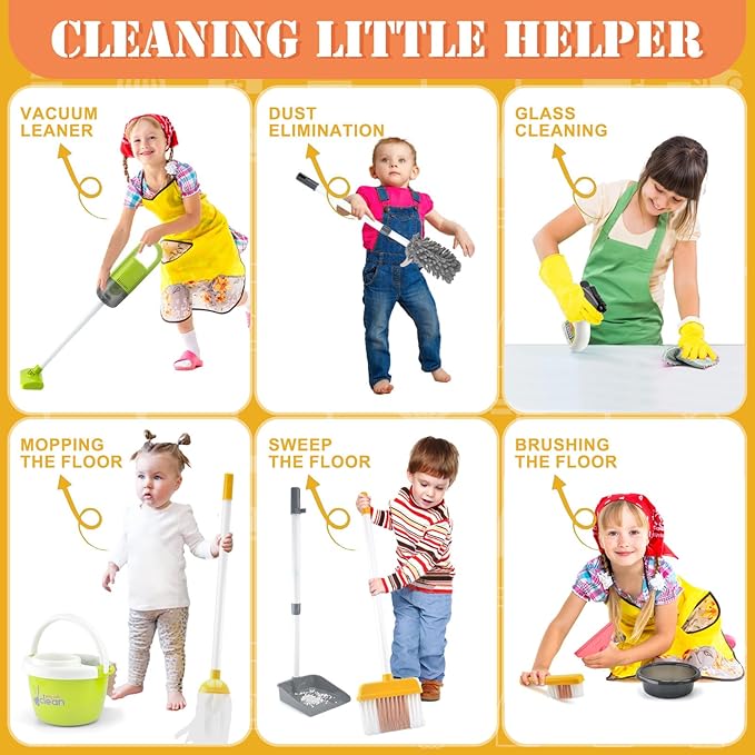 Toddler Cleaning Set, Kids Cleaning Toy Set with 2 in 1 Kids Vacuum That Really Works, Mop, Broom, 14Pcs Pretend Play Home Cleaning Playset for Toddler Ages 3+, Birthday Gift for Girls Boys (Blue)